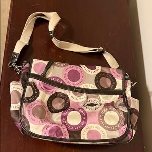 Coach Pink Multi Circle Print Canvas Crossbody